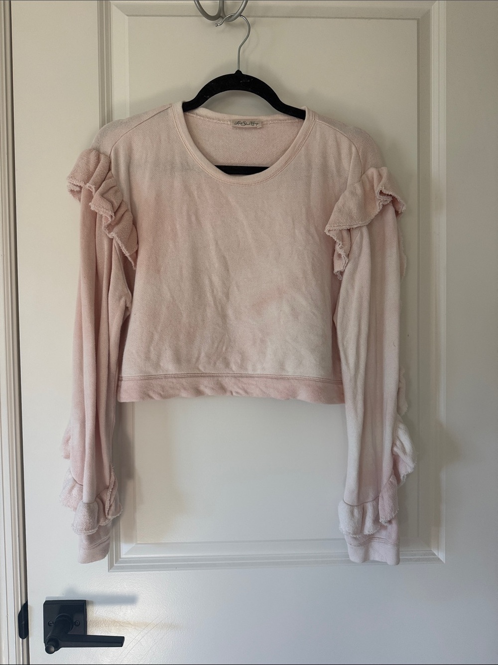 LoveShackFancy Pale Pink Ruffle-Detail Cropped Sweatshirt